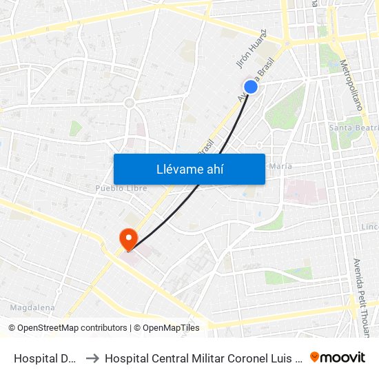 Hospital Del Niño to Hospital Central Militar Coronel Luis Arias Schreiber map