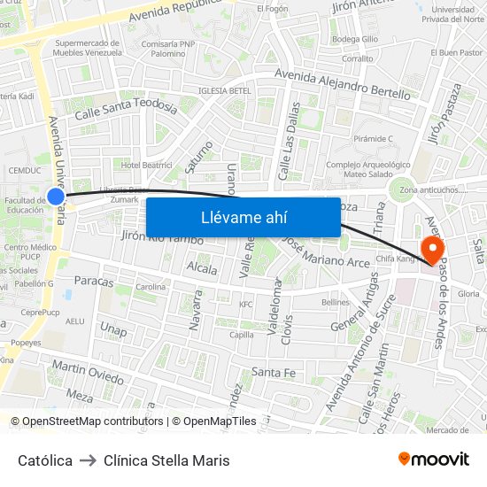 Católica to Clínica Stella Maris map