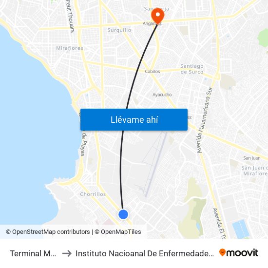 Terminal Matellini to Instituto Nacioanal De Enfermedades Neoplásicas map