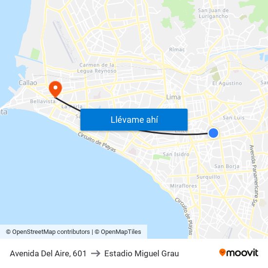 Avenida Del Aire, 601 to Estadio Miguel Grau map