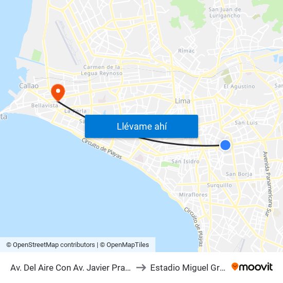Av. Del Aire Con Av. Javier Prado to Estadio Miguel Grau map