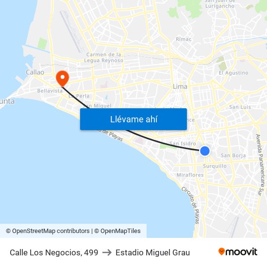 Calle Los Negocios, 499 to Estadio Miguel Grau map