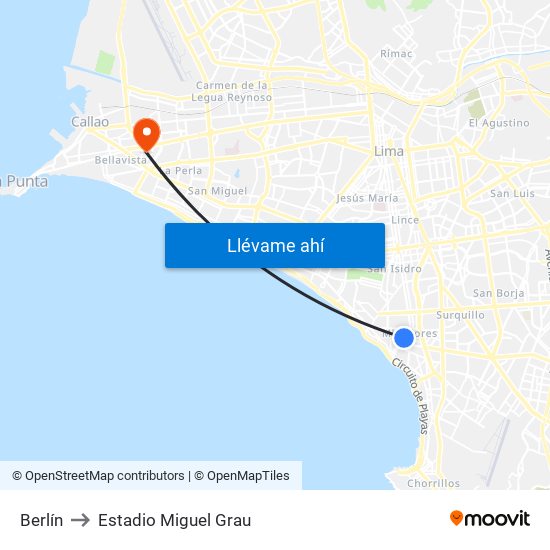 Berlín to Estadio Miguel Grau map