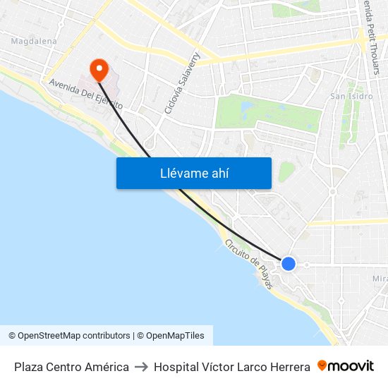 Plaza Centro América to Hospital Víctor Larco Herrera map