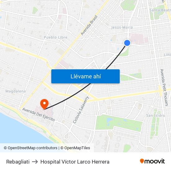 Rebagliati to Hospital Víctor Larco Herrera map