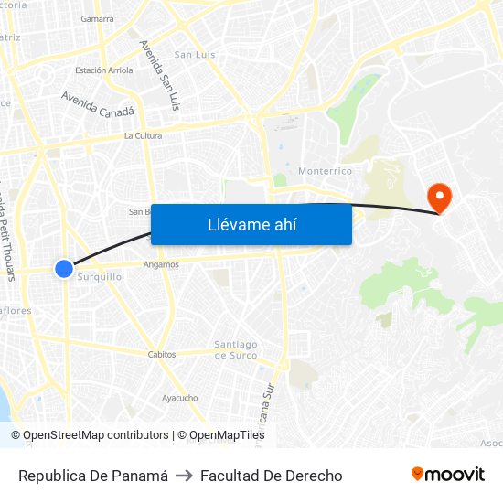 Republica De Panamá to Facultad De Derecho map