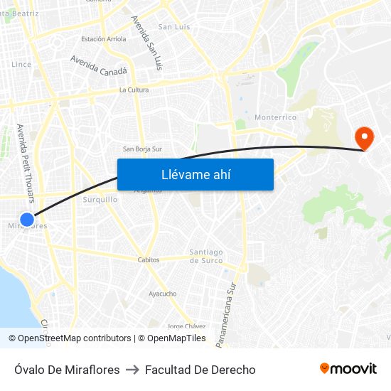 Óvalo De Miraflores to Facultad De Derecho map