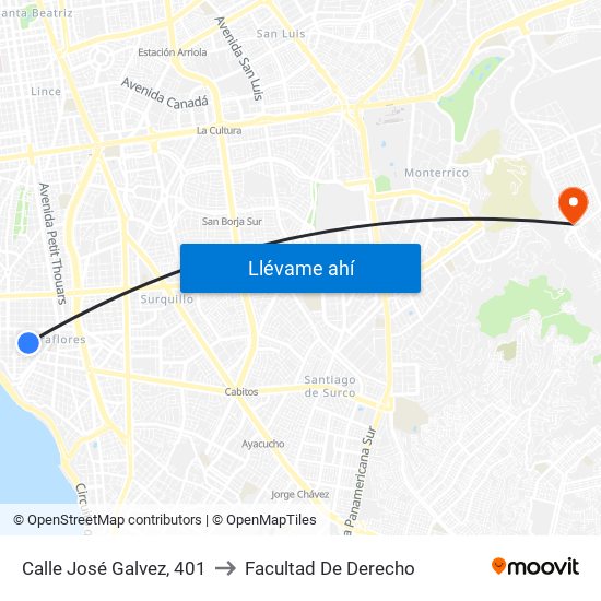 Calle José Galvez, 401 to Facultad De Derecho map
