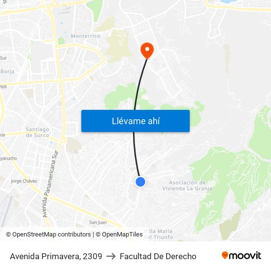 Avenida Primavera, 2309 to Facultad De Derecho map
