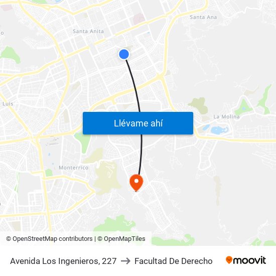 Avenida Los Ingenieros, 227 to Facultad De Derecho map