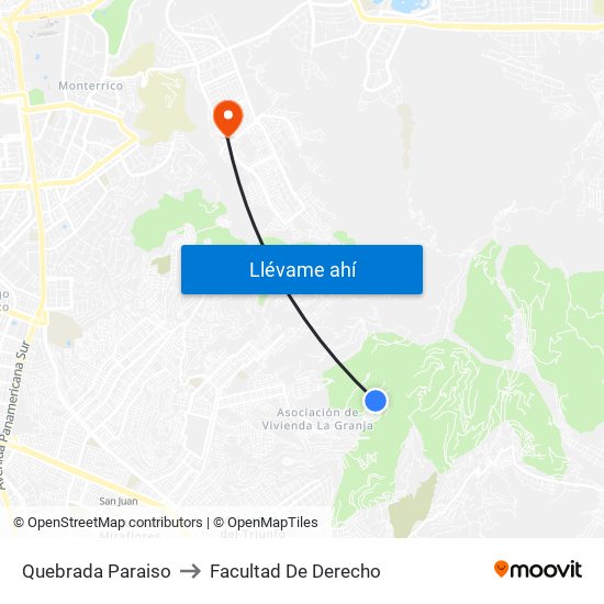 Quebrada Paraiso to Facultad De Derecho map