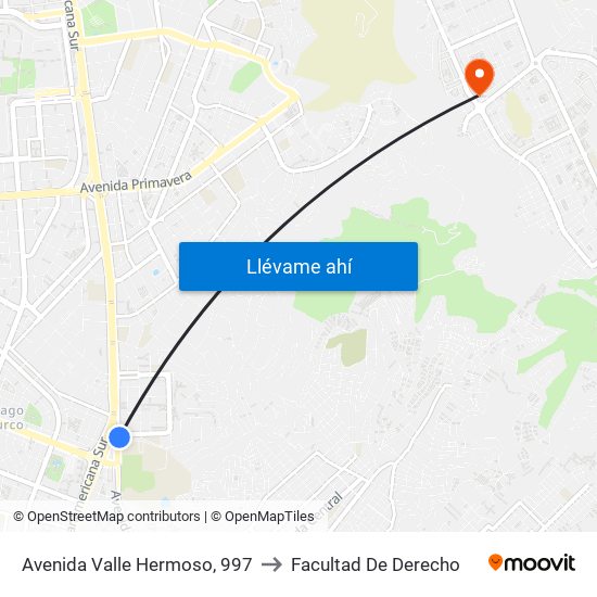 Avenida Valle Hermoso, 997 to Facultad De Derecho map