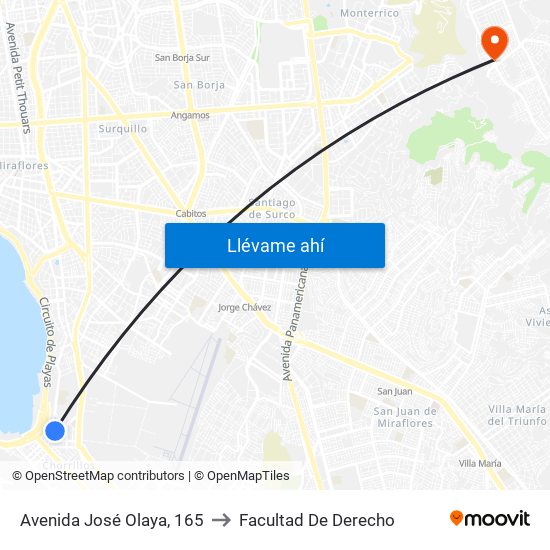 Avenida José Olaya, 165 to Facultad De Derecho map