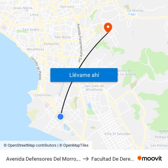 Avenida Defensores Del Morro, 128 to Facultad De Derecho map