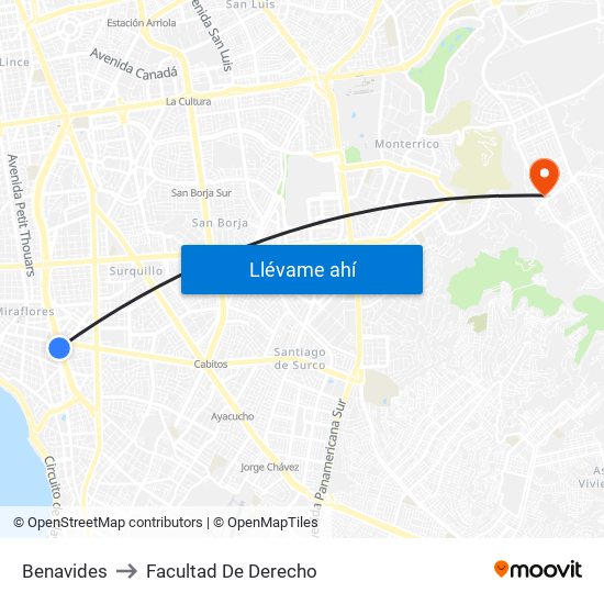 Benavides to Facultad De Derecho map