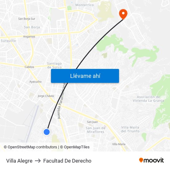 Villa Alegre to Facultad De Derecho map