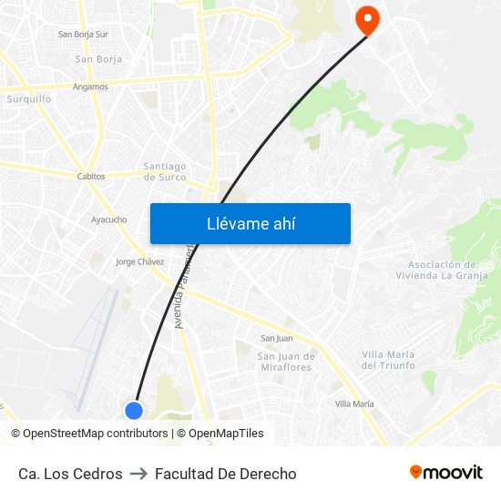 Ca. Los Cedros to Facultad De Derecho map