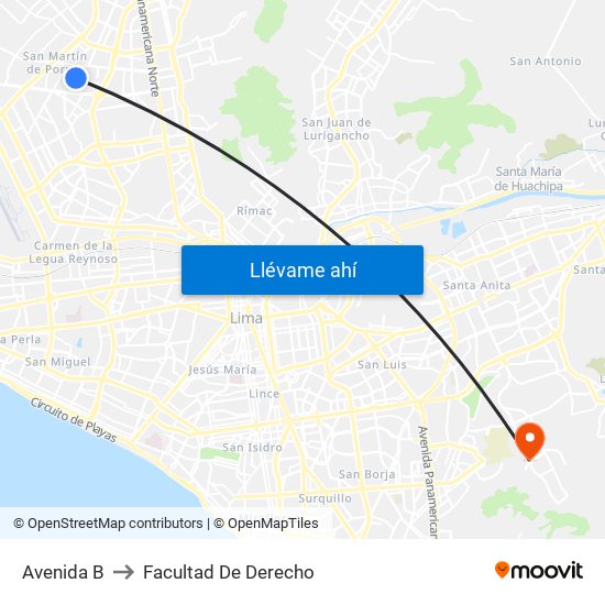 Avenida B to Facultad De Derecho map