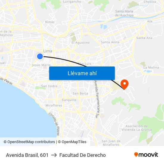 Avenida Brasil, 601 to Facultad De Derecho map