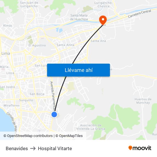 Benavides to Hospital Vitarte map