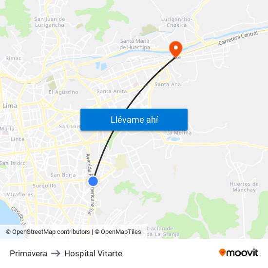 Primavera to Hospital Vitarte map