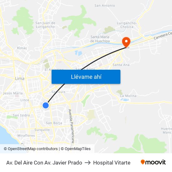 Av. Del Aire Con Av. Javier Prado to Hospital Vitarte map