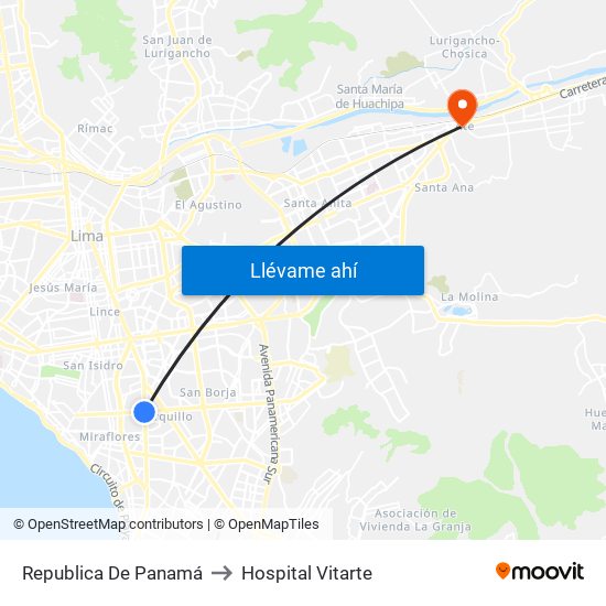 Republica De Panamá to Hospital Vitarte map
