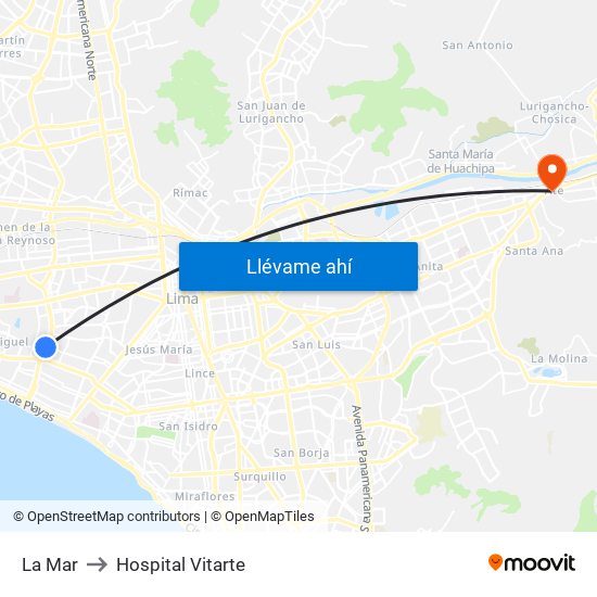 La Mar to Hospital Vitarte map