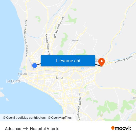 Aduanas to Hospital Vitarte map