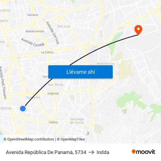 Avenida República De Panamá, 5734 to Indda map