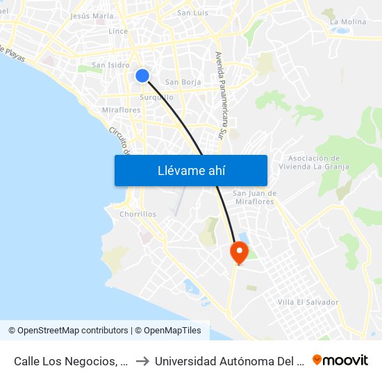 Calle Los Negocios, 499 to Universidad Autónoma Del Perú map