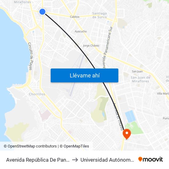Avenida República De Panamá, 6190 to Universidad Autónoma Del Perú map