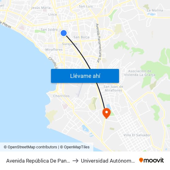 Avenida República De Panamá, 3887 to Universidad Autónoma Del Perú map