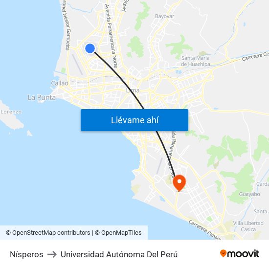 Nísperos to Universidad Autónoma Del Perú map