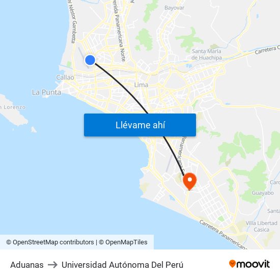 Aduanas to Universidad Autónoma Del Perú map