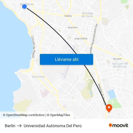 Berlín to Universidad Autónoma Del Perú map