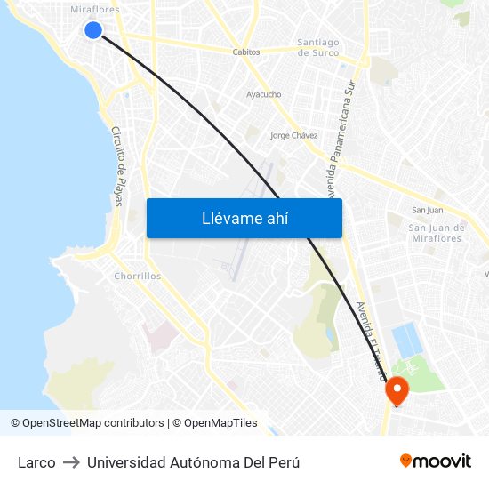 Larco to Universidad Autónoma Del Perú map