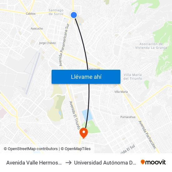 Avenida Valle Hermoso, 997 to Universidad Autónoma Del Perú map