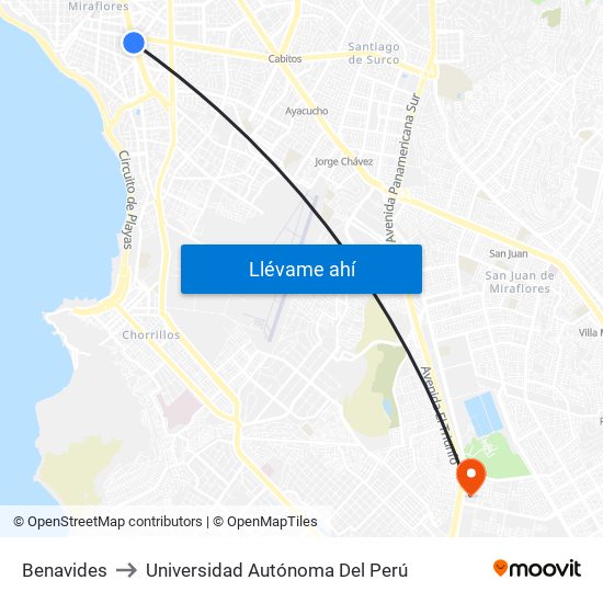 Benavides to Universidad Autónoma Del Perú map
