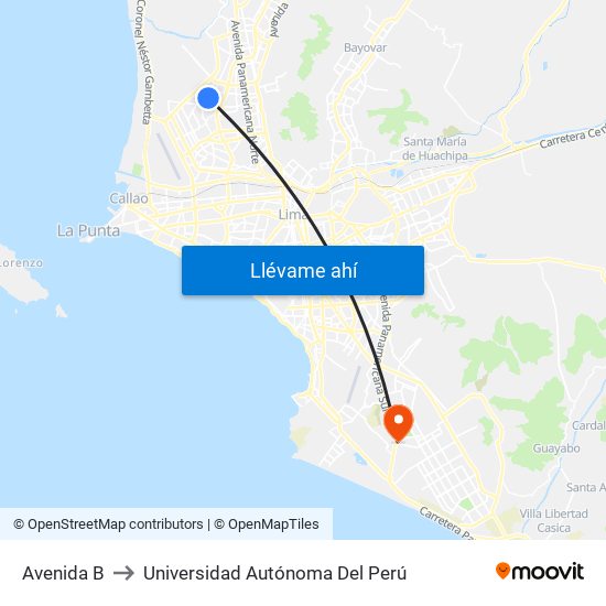 Avenida B to Universidad Autónoma Del Perú map