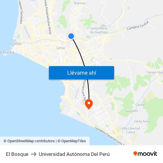 El Bosque to Universidad Autónoma Del Perú map