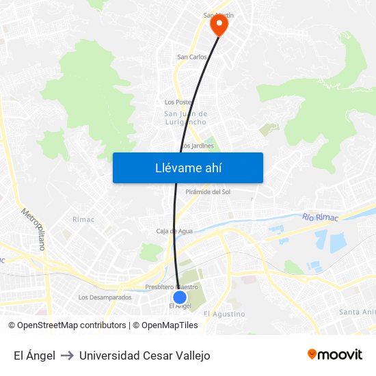 El Ángel to Universidad Cesar Vallejo map