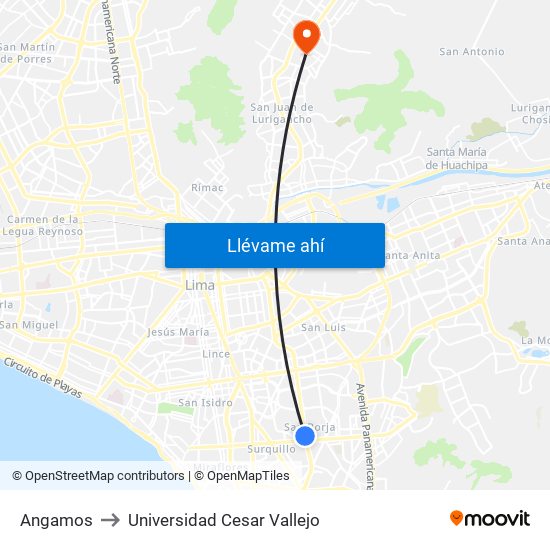 Angamos to Universidad Cesar Vallejo map
