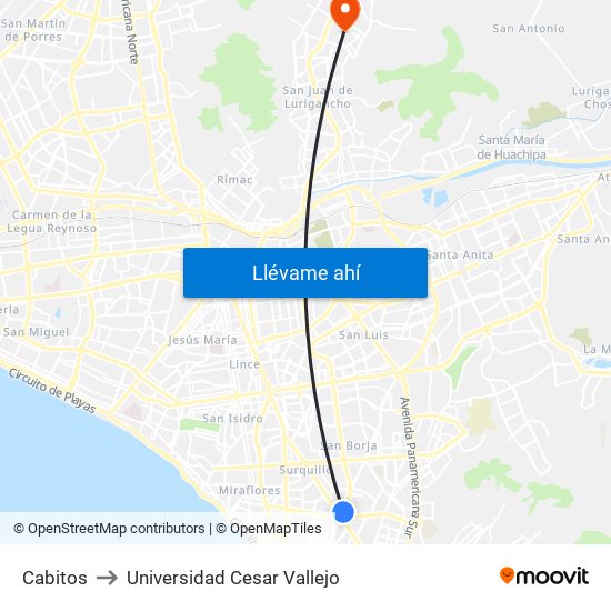 Cabitos to Universidad Cesar Vallejo map