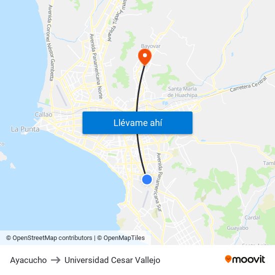 Ayacucho to Universidad Cesar Vallejo map