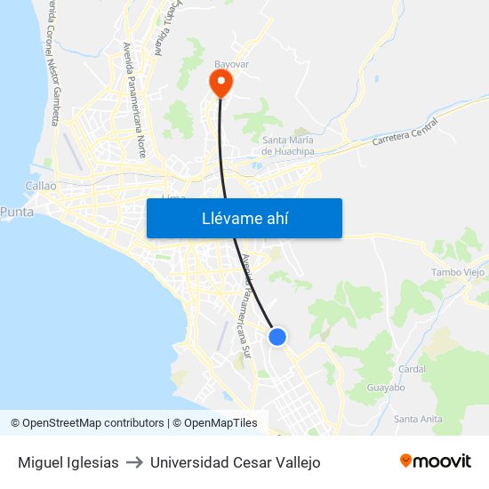 Miguel Iglesias to Universidad Cesar Vallejo map