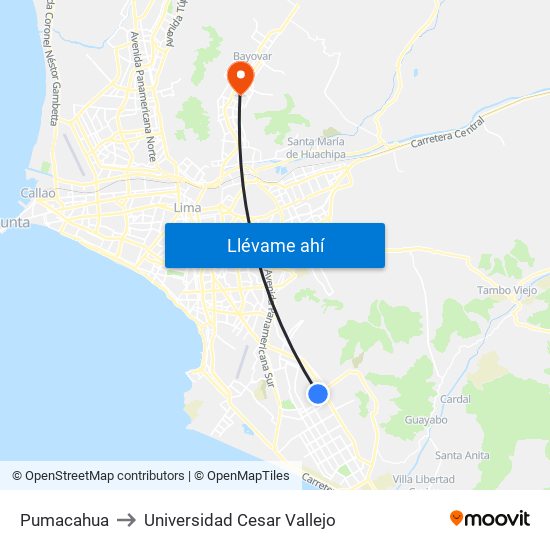 Pumacahua to Universidad Cesar Vallejo map