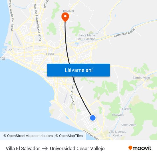 Villa El Salvador to Universidad Cesar Vallejo map