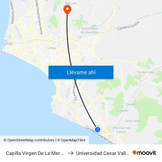 Capilla Virgen De La Merced to Universidad Cesar Vallejo map