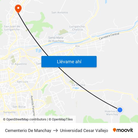 Cementerio De Manchay to Universidad Cesar Vallejo map